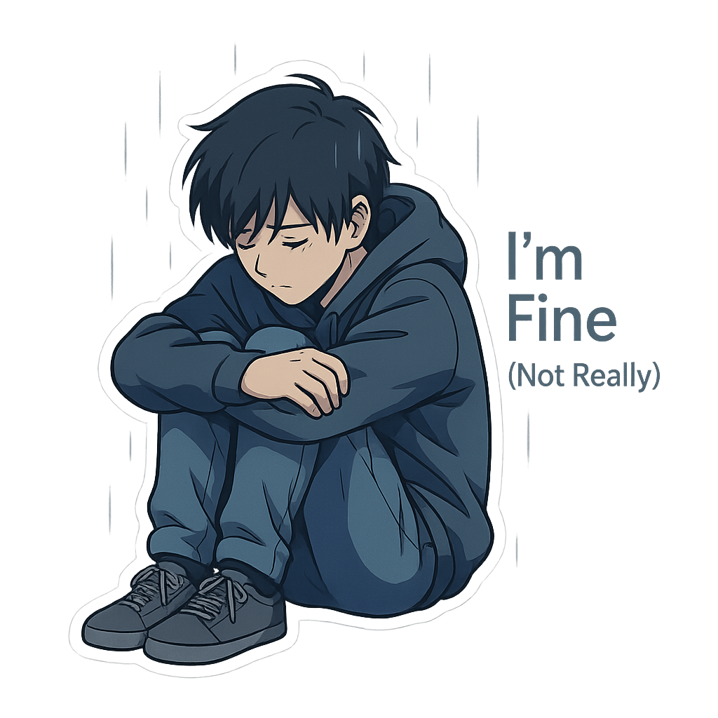 I`m Fine - Sad Anime Boy Sticker
